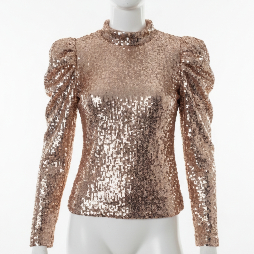 NWT Rose Pink Sequin Puff Sleeve Shirt